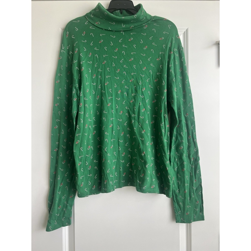 Faded Glory Women's Green Long Sleeve Candy Cane Christmas Shirt XXL